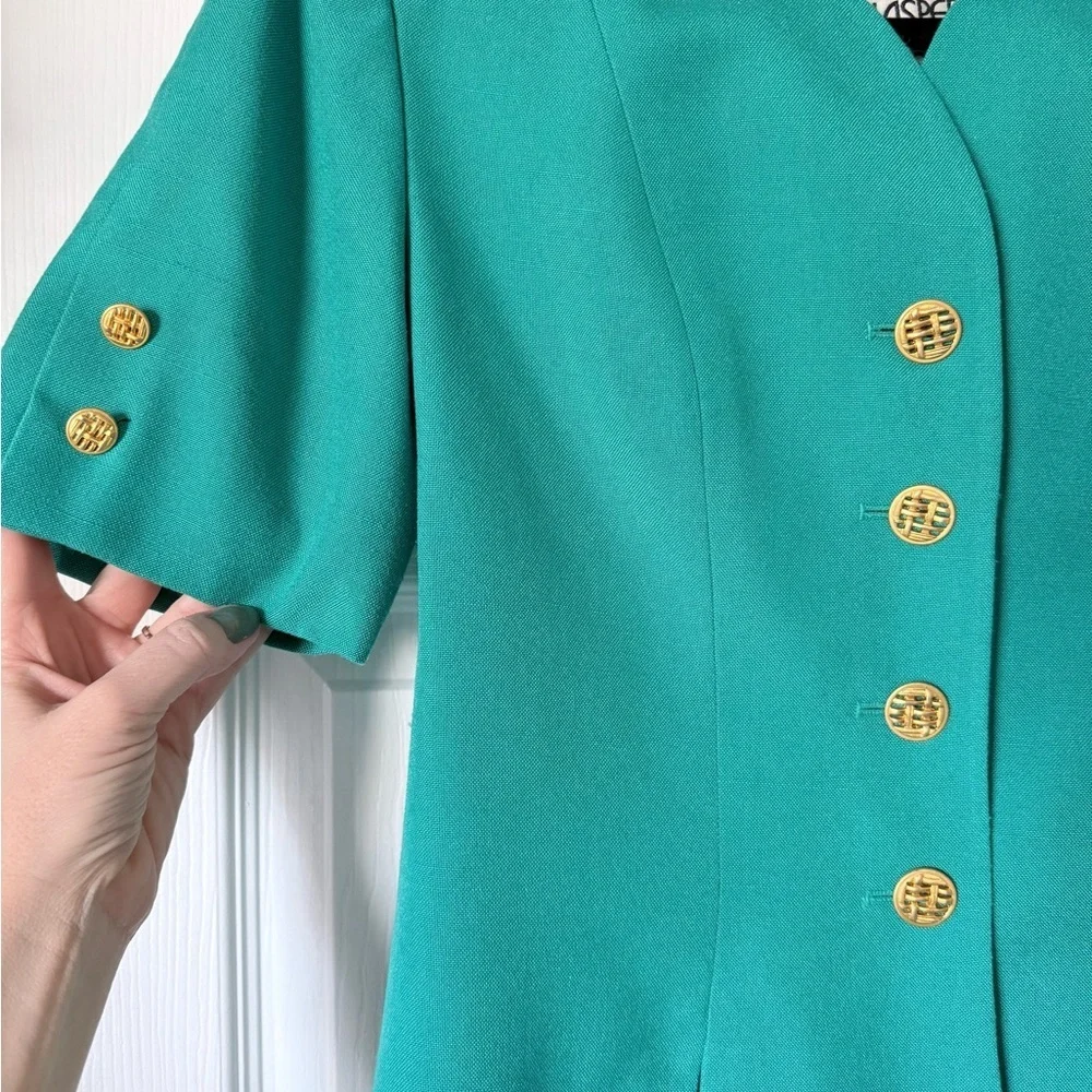 Vintage Kasper for A.S.L. Teal Short Sleeve Peplum 2-Piece Skirt Suit Size 8 EUC